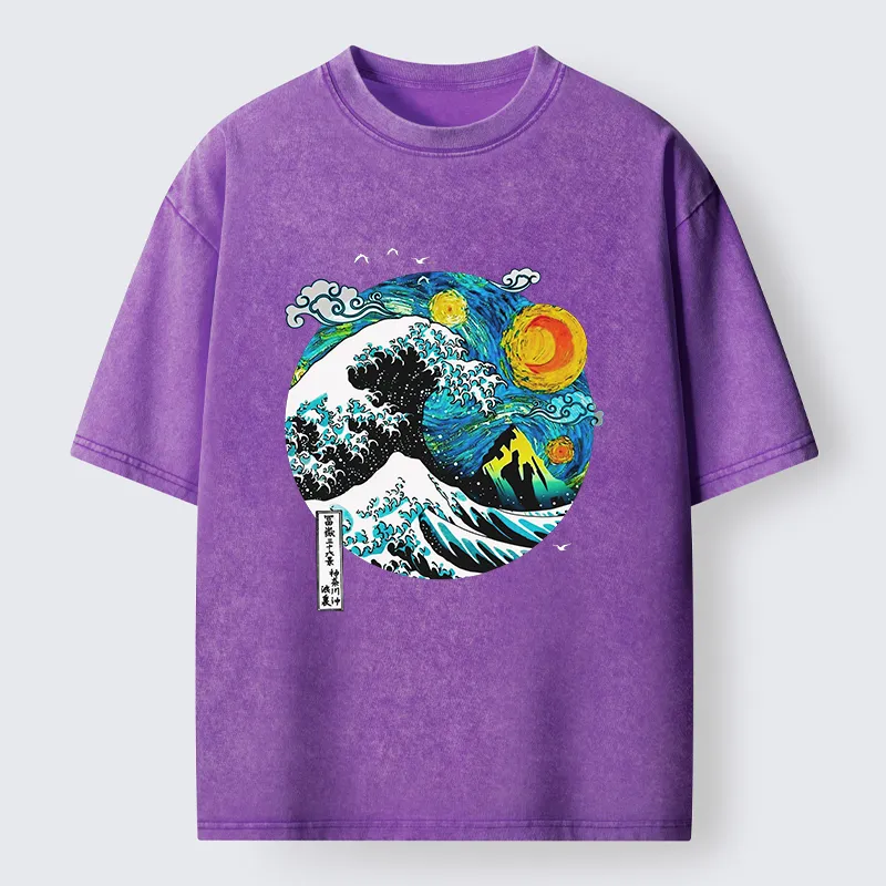 Tokyo-Tiger Oil Painting Ukiyo-e Wave Washed T-Shirt