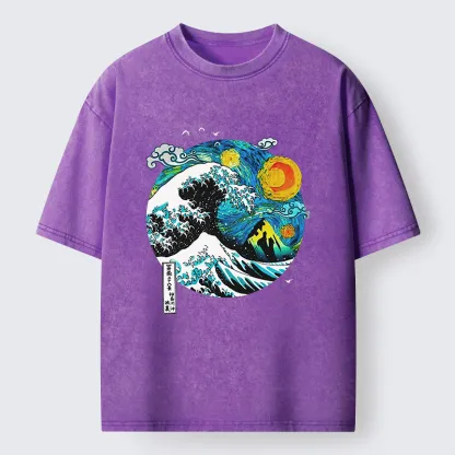 Tokyo-Tiger Oil Painting Ukiyo-e Wave Washed T-Shirt