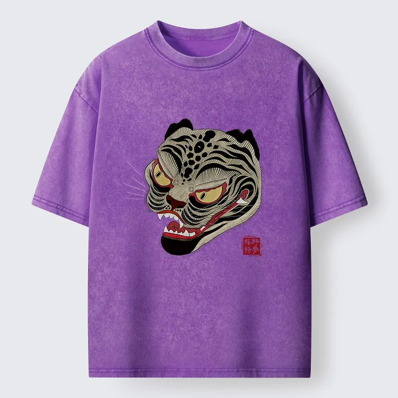 Tokyo-Tiger Retro Art Tiger Washed T-Shirt
