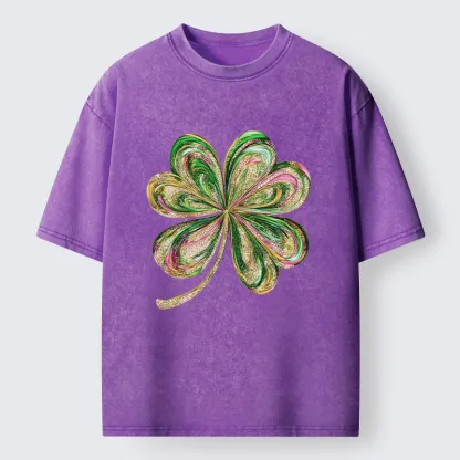 Tokyo-Tiger Lucky Four-Leaf Clover Washed T-Shirt