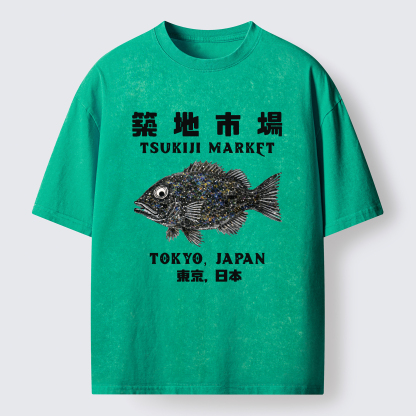 Tokyo-Tiger Japanese Tsukiji Market Washed T-Shirt