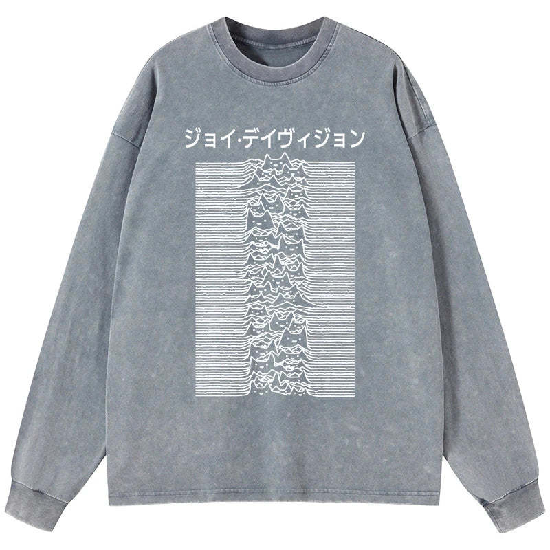 Tokyo-Tiger Funny Cat Davision Washed Long Sleeve T-Shirt