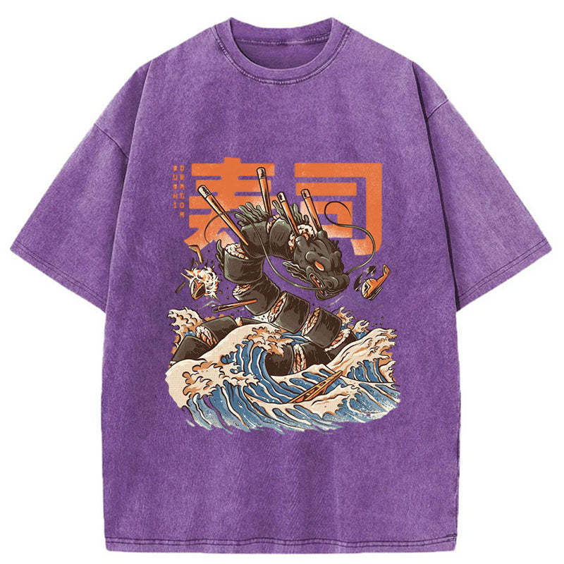 Tokyo-Tiger Great Sushi Dragon Washed T-Shirt