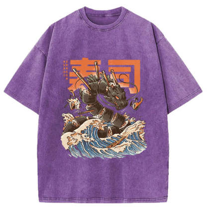 Tokyo-Tiger Great Sushi Dragon Washed T-Shirt