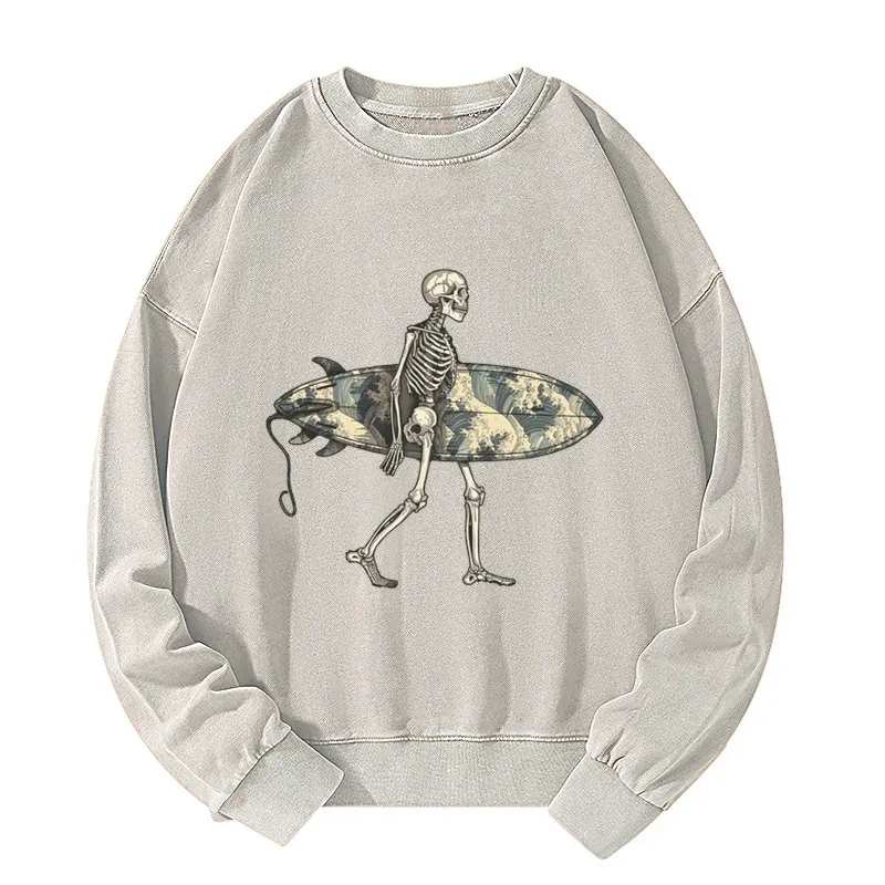 Tokyo-Tiger Skeleton Ready To Go Surfing Washed Sweatshirt