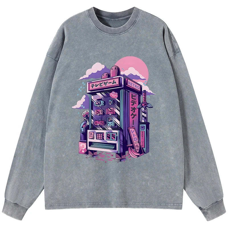Tokyo-Tiger Japanese Vending Machines Washed Long Sleeve T-Shirt Sale