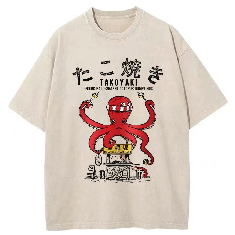 Tokyo-Tiger Takoyaki Octopus Balls Washed T-Shirt