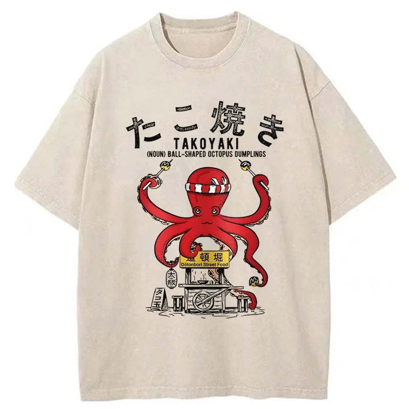 Tokyo-Tiger Takoyaki Octopus Balls Washed T-Shirt Sale