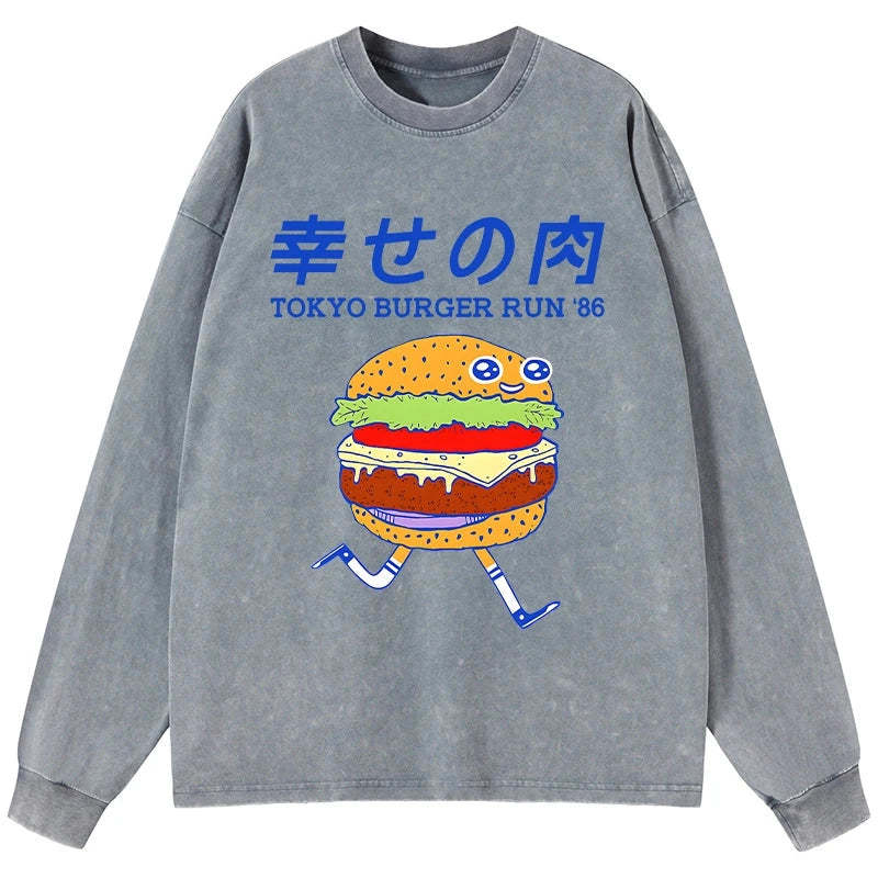 Tokyo-Tiger Tokyo Burger Run Japanese Washed Long Sleeve T-Shirt