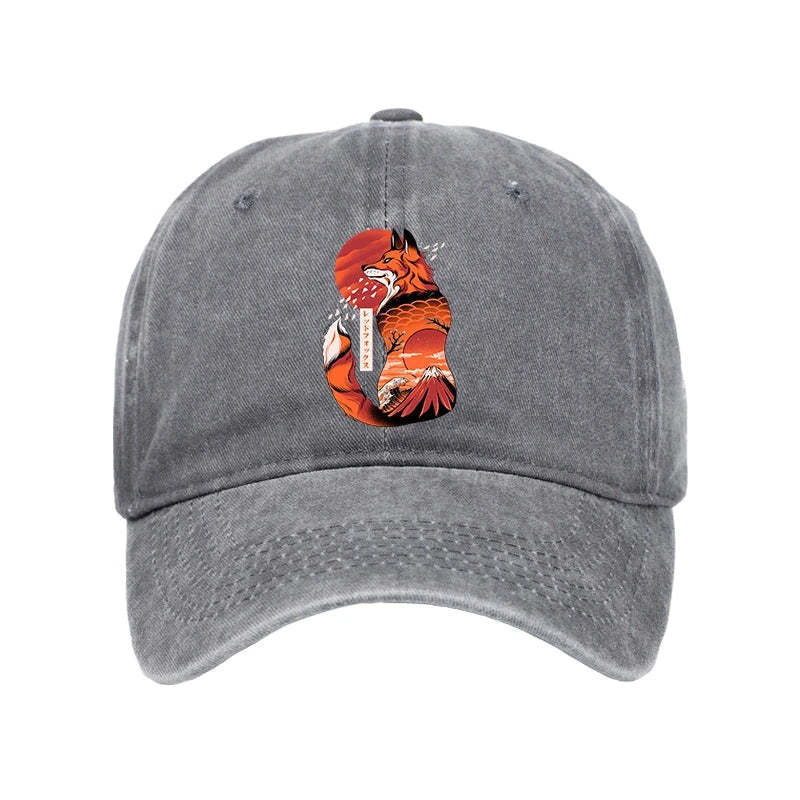 Tokyo-Tiger Japanese Fox KitsuneTattoo Washed Cap