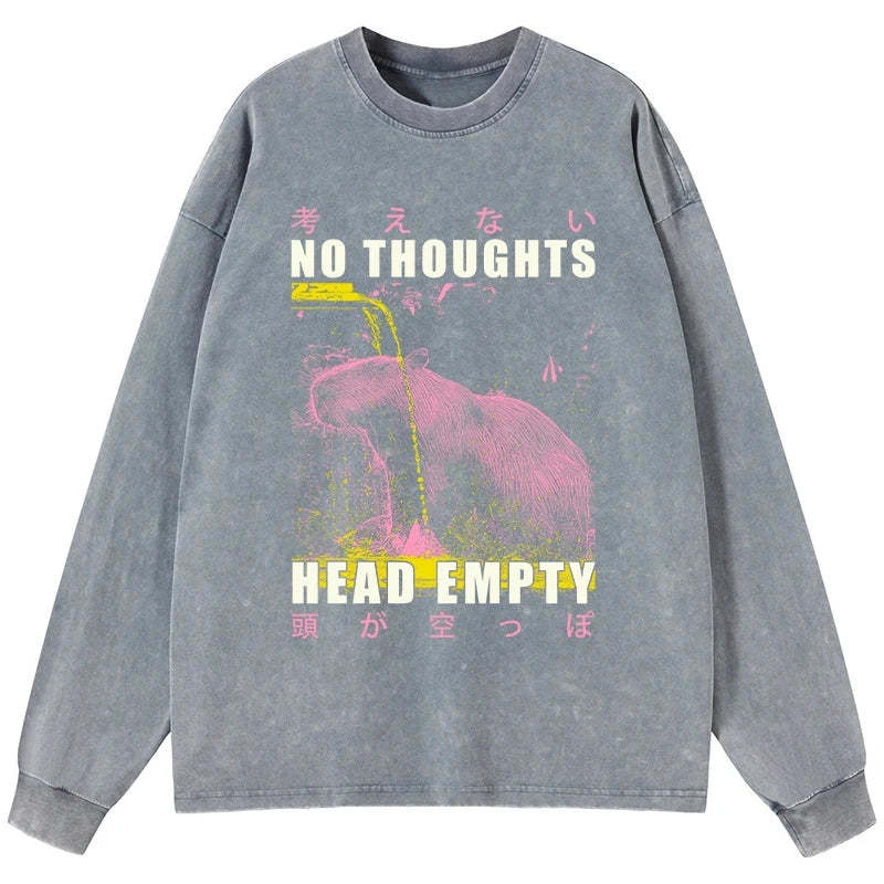 Tokyo-Tiger No Thoughts Head Empty Washed Long Sleeve T-Shirt