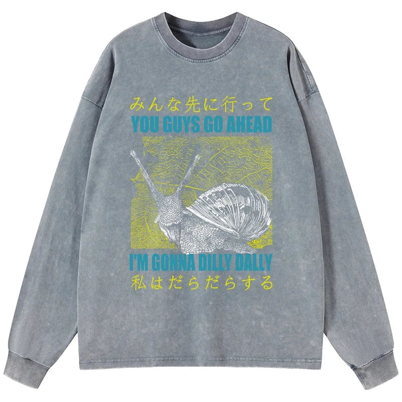 Tokyo-Tiger Slow Snail Japanese Washed Long Sleeve T-Shirt