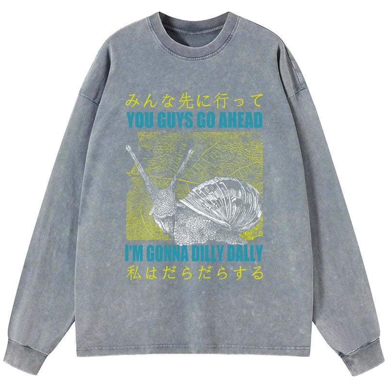 Tokyo-Tiger Slow Snail Japanese Washed Long Sleeve T-Shirt