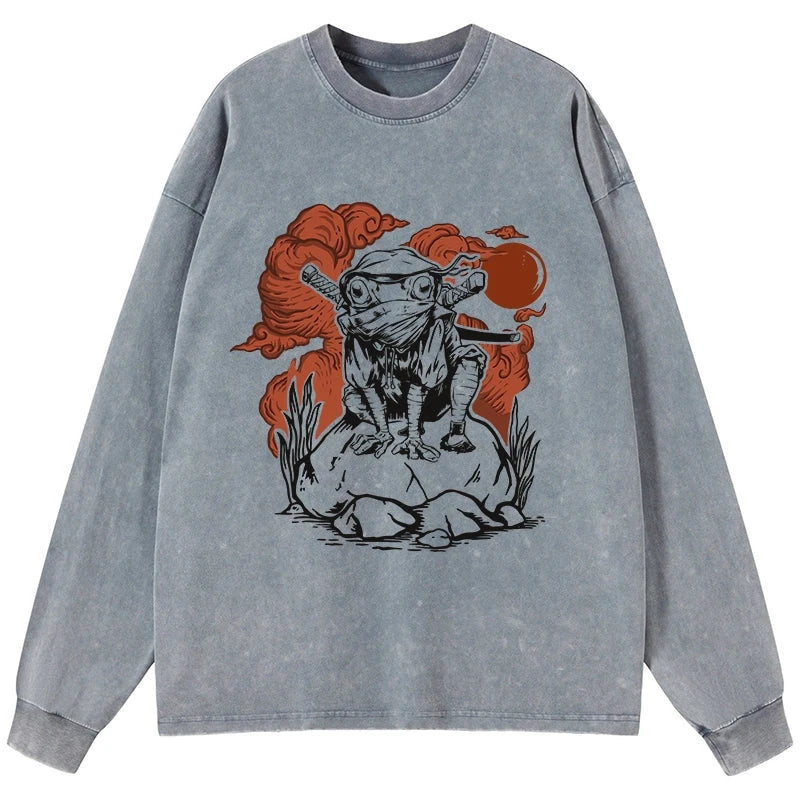 Tokyo-Tiger Ninja Frog Japanese Washed Long Sleeve T-Shirt