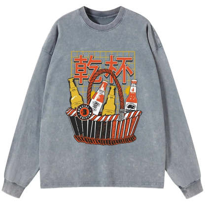 Tokyo-Tiger Have A Beer Together Washed Long Sleeve T-Shirt