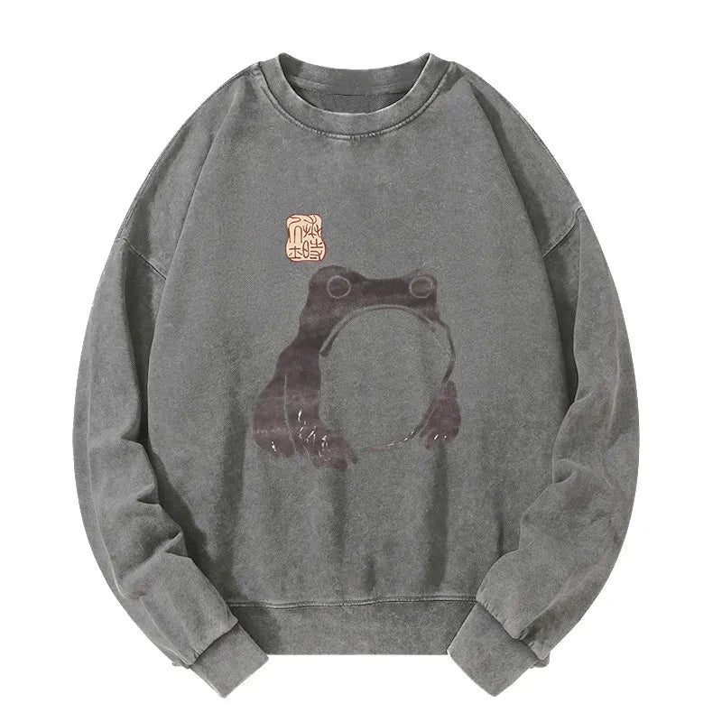 Tokyo-Tiger Matsumoto Hoji woodblock print frog Washed Sweatshirt