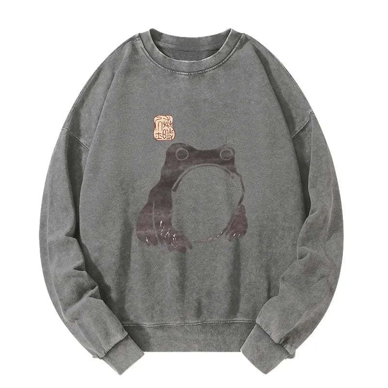 Tokyo-Tiger Matsumoto Hoji woodblock print frog Washed Sweatshirt