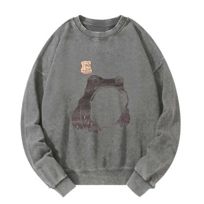 Tokyo-Tiger Matsumoto Hoji woodblock print frog Washed Sweatshirt