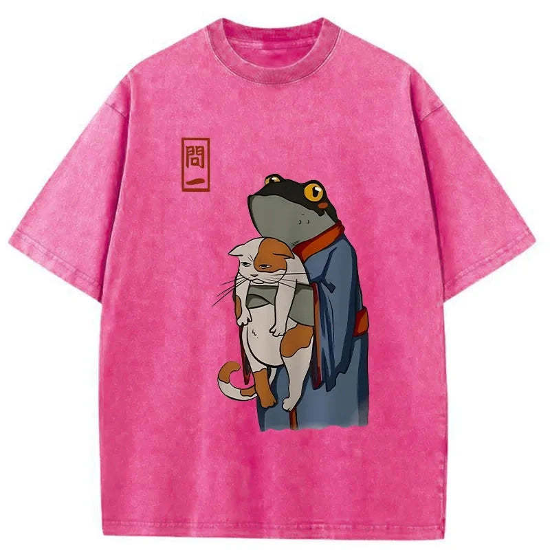 Tokyo-Tiger The Frog Holds The Cat Washed T-Shirt