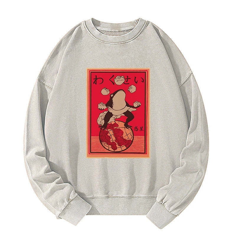 Tokyo-Tiger Wakusei Frog Funny Washed Sweatshirt Sale