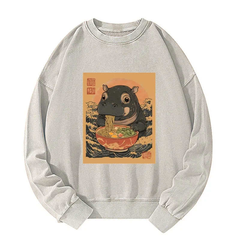 Tokyo-Tiger Moo Deng Eat Ramen Washed Sweatshirt