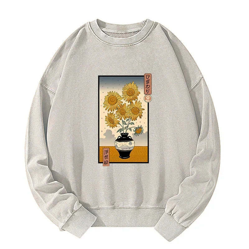Tokyo-Tiger Sunflowers Ukiyo-e Washed Sweatshirt Sale