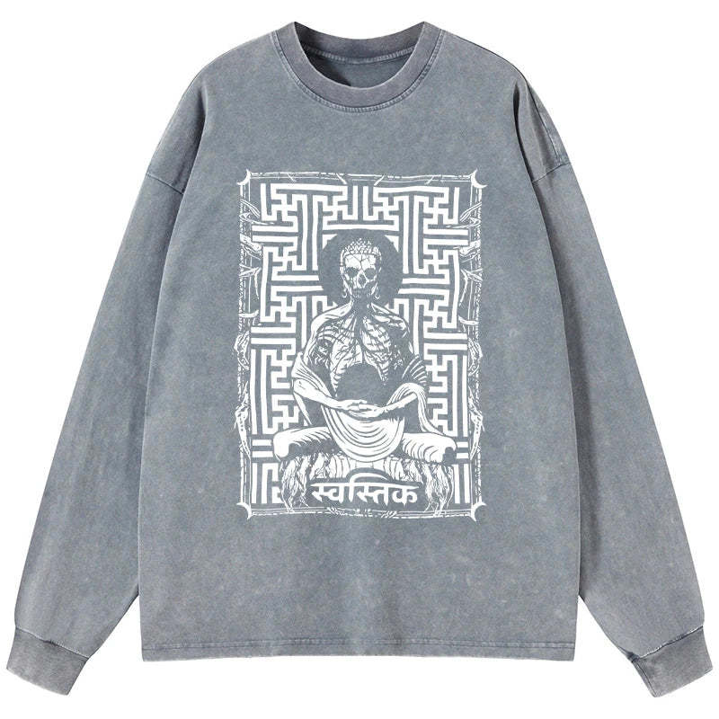 Tokyo-Tiger Sayagata Buddha Graphic Washed Long Sleeve T-Shirt Sale