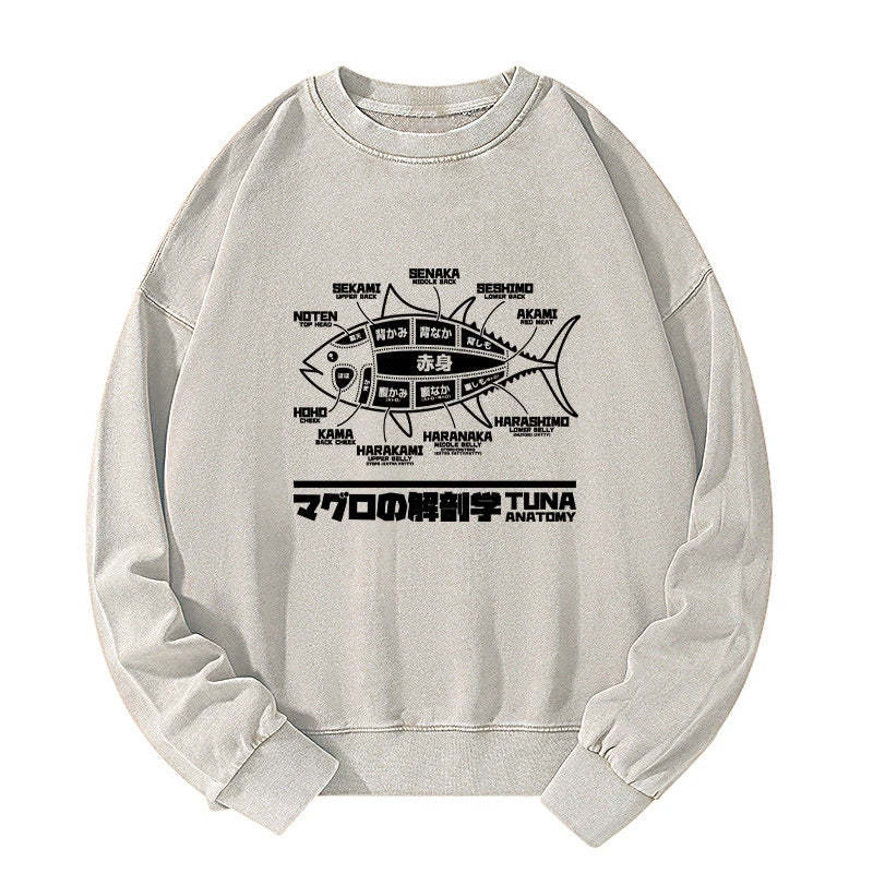 Tokyo-Tiger Tuna Dissection Map Japanese Washed Sweatshirt Sale
