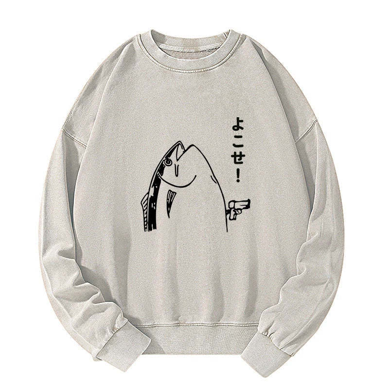 Tokyo-Tiger Fish Hold Up Gun Washed Sweatshirt Sale