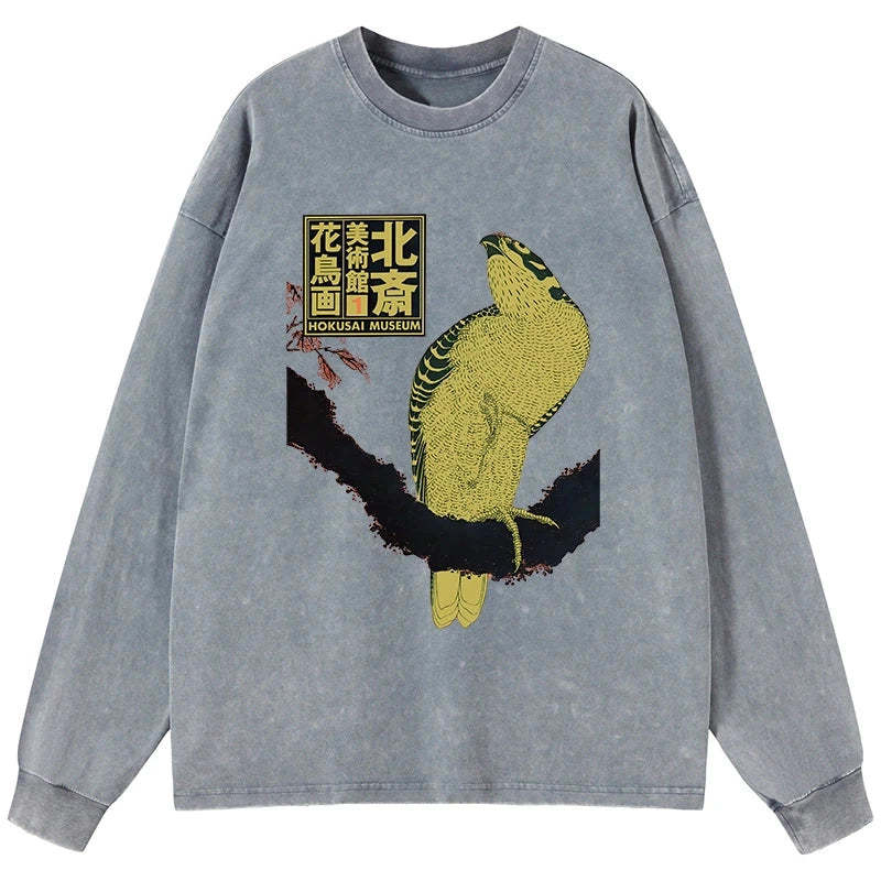 Tokyo-Tiger Hokusai Museum Flower And Bird Washed Long Sleeve T-Shirt