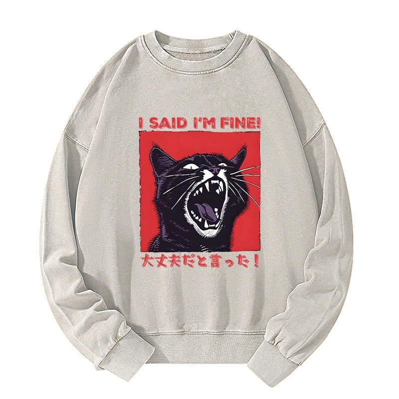 Tokyo-Tiger Angry Cat Japan Washed Sweatshirt