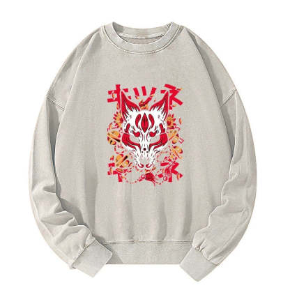 Tokyo-Tiger Japanese Kitsune Mask Washed Sweatshirt
