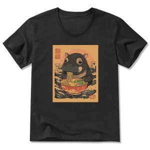 Image of Tokyo-Tiger Moo Deng Eat Ramen V-Neck Classic T-Shirt