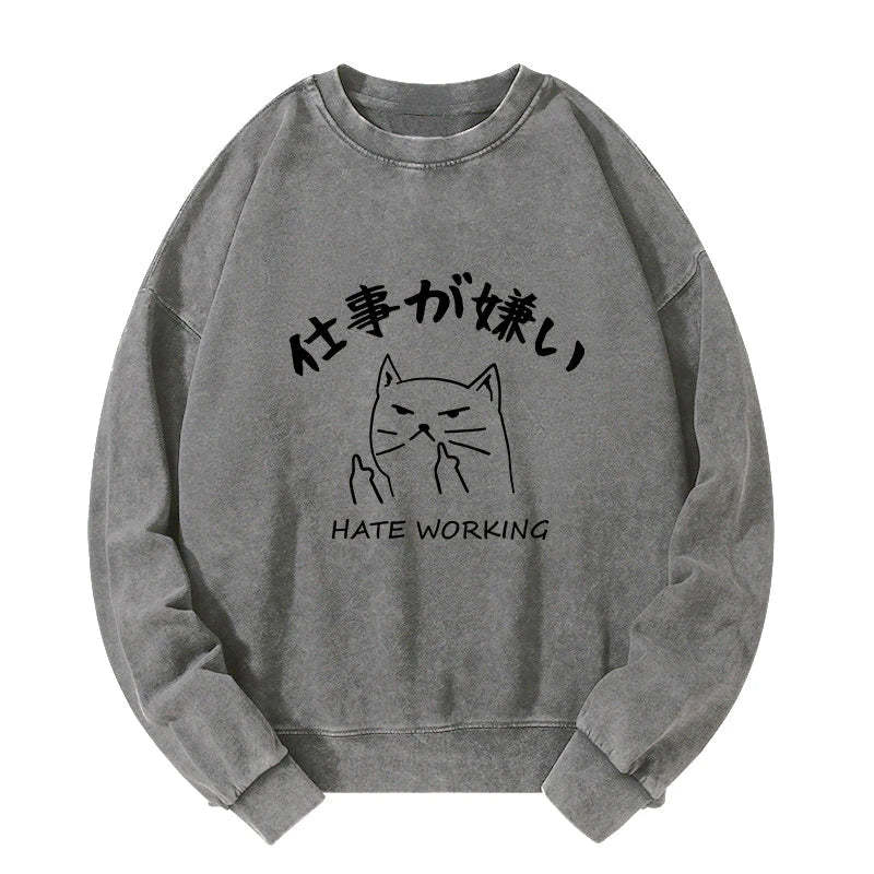 Tokyo-Tiger A Cat That Hates Work Washed Sweatshirt-tokyo-tiger