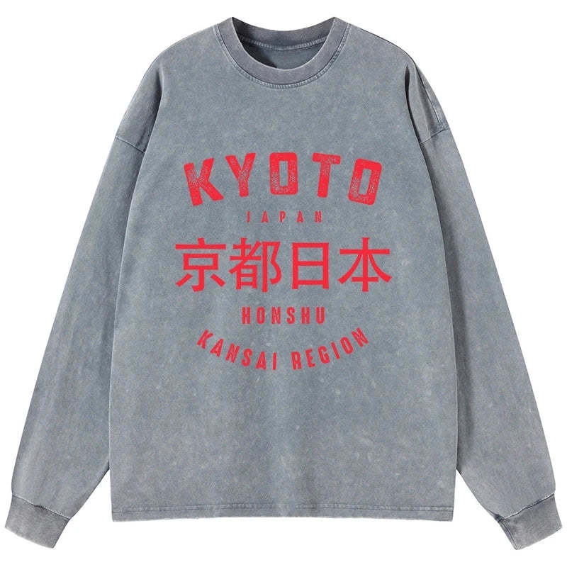 Tokyo-Tiger Kyoto City Japan Vintage Washed Long Sleeve T-Shirt