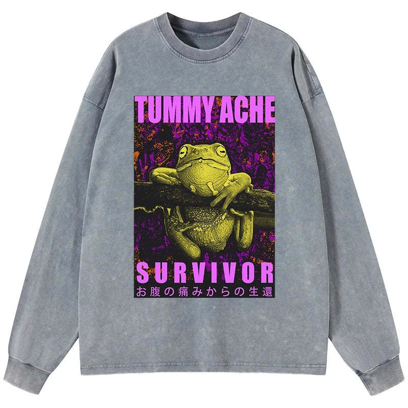 Tokyo-Tiger A Frog With Stomachache Washed Long Sleeve T-Shirt