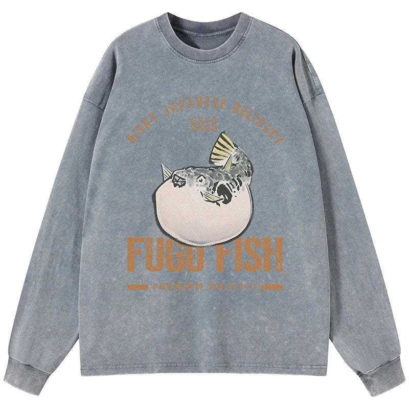 Tokyo-Tiger Fugu Fish Japanese Washed Long Sleeve T-Shirt Sale