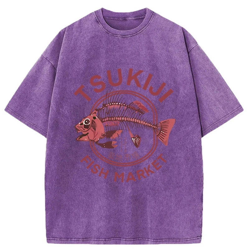 Tokyo-Tiger Tokyo Tsukiji Fish Market Vintage Japan Washed T-Shirt
