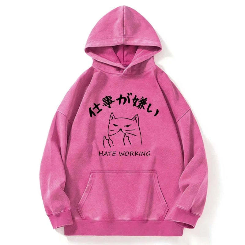 Tokyo-Tiger A Cat That Hates Work Washed Hoodie-tokyo-tiger