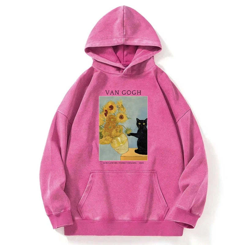 Tokyo-Tiger Black Cat With Sunflowers Washed Hoodie