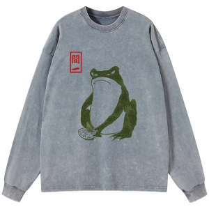 Image of Tokyo-Tiger Woodblock Print Frog Washed Long Sleeve T-Shirt