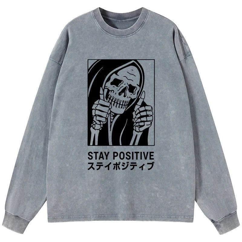 Tokyo-Tiger Stay Positive Skeleton Washed Long Sleeve T-Shirt