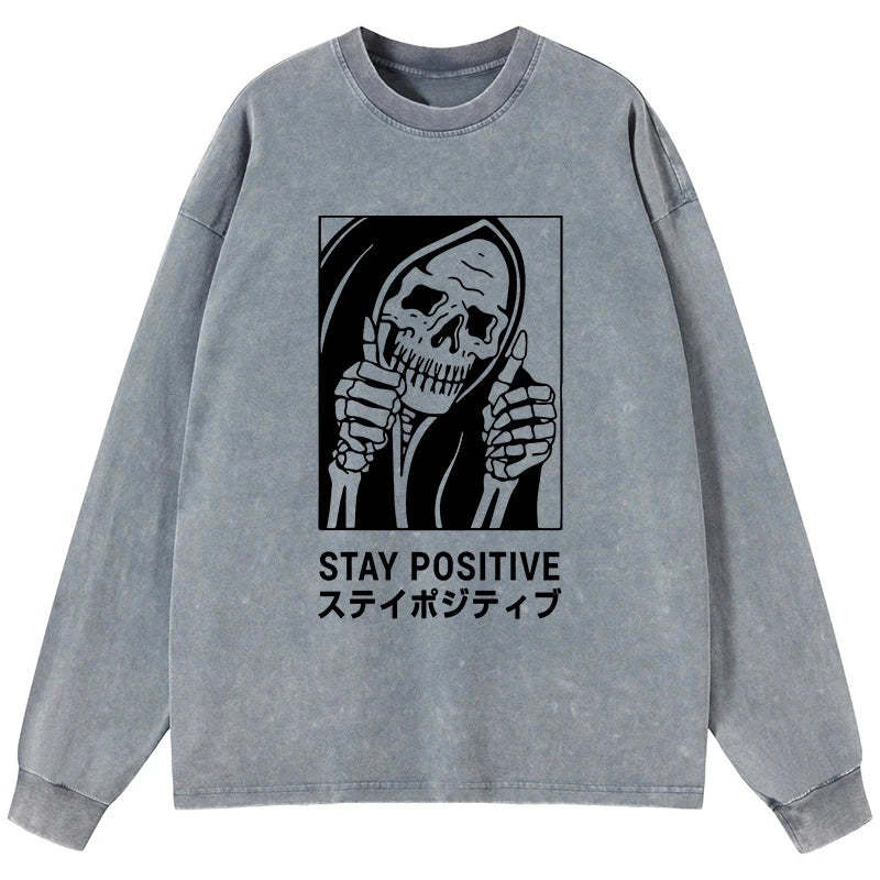 Tokyo-Tiger Stay Positive Skeleton Washed Long Sleeve T-Shirt Sale