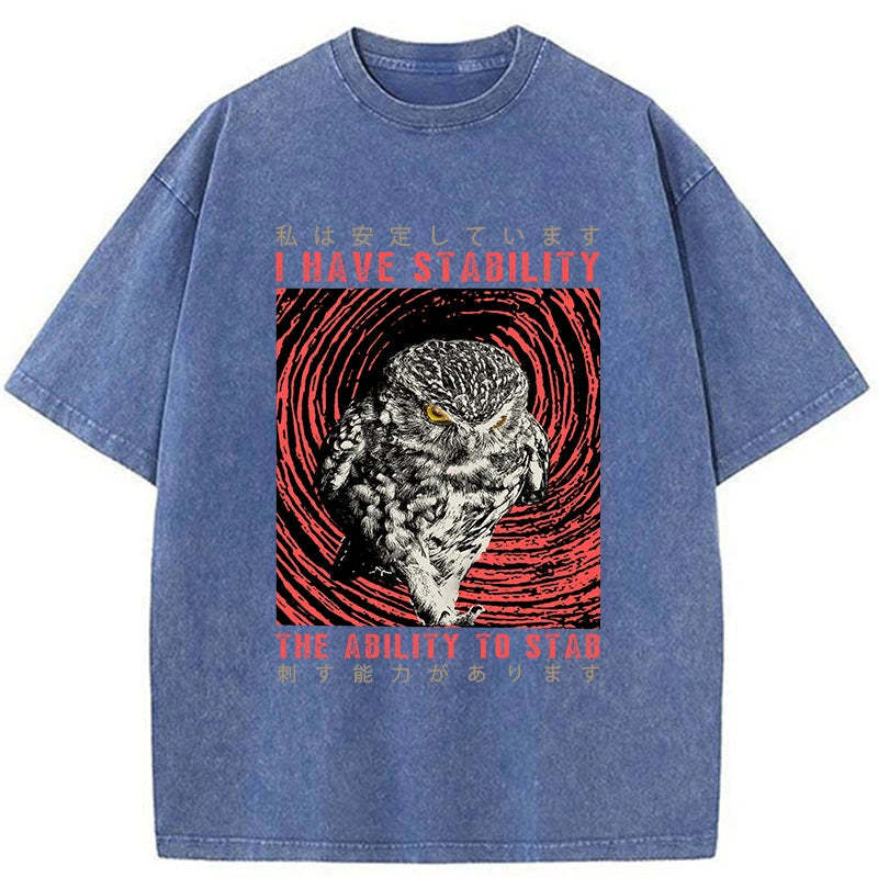 Tokyo-Tiger I Have Stability Owl Washed T-Shirt