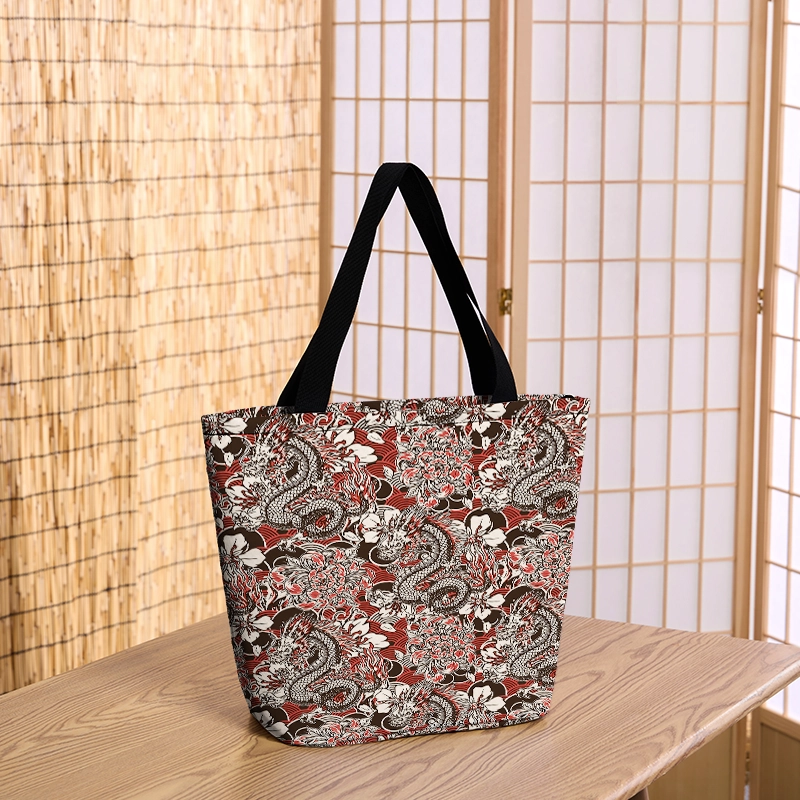 Tokyo-Tiger Japanese Retro Dragon Zipper Tote Bag
