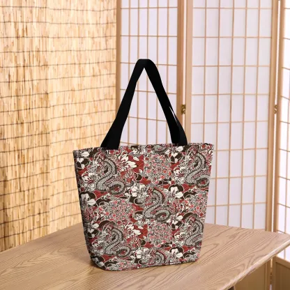 Tokyo-Tiger Japanese Retro Dragon Zipper Tote Bag