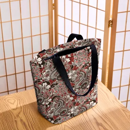 Tokyo-Tiger Japanese Retro Dragon Zipper Tote Bag