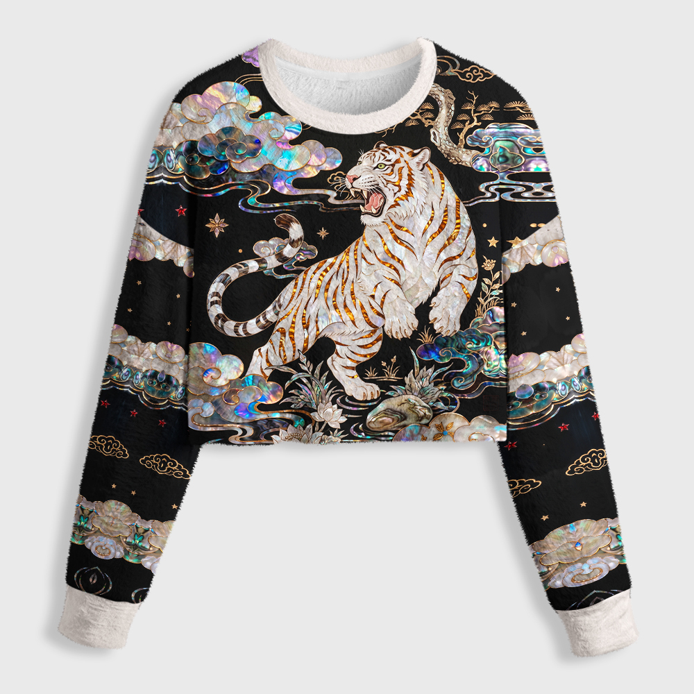 Tokyo-Tiger Celestial Tiger Rising Women's Fuzzy Cropped Sweatshirt