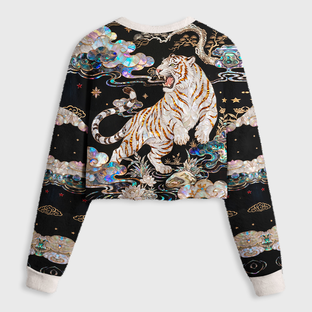 Tokyo-Tiger Celestial Tiger Rising Women's Fuzzy Cropped Sweatshirt