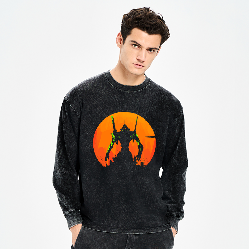 Tokyo-Tiger Robot Warrior Vintage Washed Long Sleeve T-Shirt